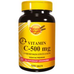 NATURAL WEALTH 500mg VITAMIN C 100 tableta, Dodatak prehrani za nadoknadu vitamina C sa vremenskim otpuštanjem